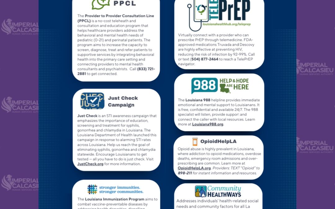 Resources For Providers:  Idh.la.gov – LouisianaHealthHub.org